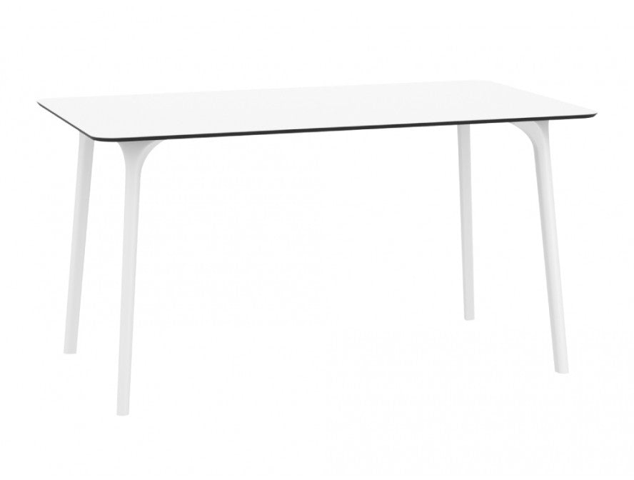 Table MAYLI carrée 140 cm plateau stratifié HPL pour l’intérieur et l’extérieur en blanc